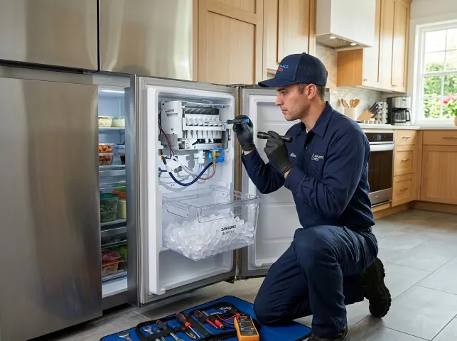 Appliance Repair Hero technician repairing a refrigerator ice maker in Boyds, MD